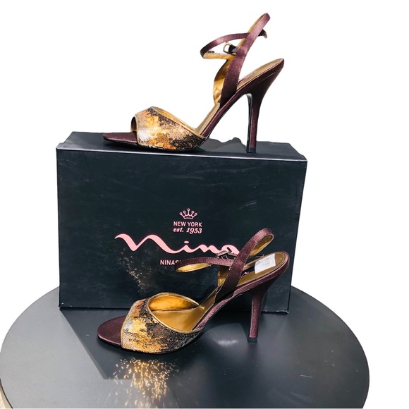 Nina brown satin heels with ombré sequins Sz 8 eu 38 - Picture 16 of 16